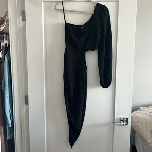 Windsor Black glitter one shoulder long sleeve dress with cut out size large